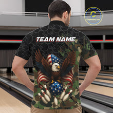 Load image into Gallery viewer, Black and Green Camo American Flag Eagle Bowling Shirts For Men Custom Patriotic Team Bowling Jersey NQS10573
