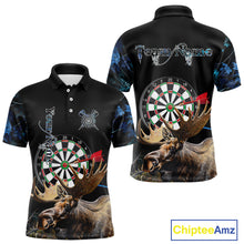 Load image into Gallery viewer, Personalized Black and Blue Camo Moose Darts Shirts For Men Custom Darts Team Jerseys NQS10975