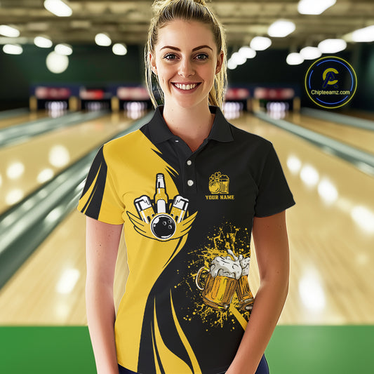 Funny yellow and black Bowling beer shirts for Women custom My drinking team has a bowling problem NQS9927