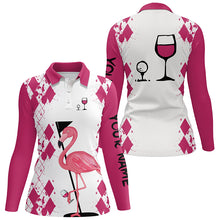 Load image into Gallery viewer, White Pink womens golf shirt Flamingo Golf & wine custom name womens golf polo shirt NQS5117