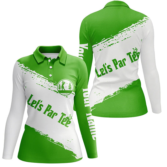 Green and white Womens golf polo shirts custom name let's par tee golf tops for women NQS5867