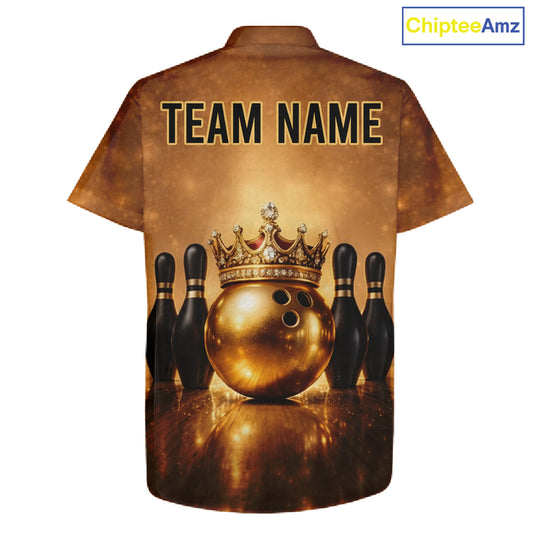 Black and Gold crown Bowling ball pins Bowling Hawaiian Shirts Custom Bowling Team league jerseys NQS11593
