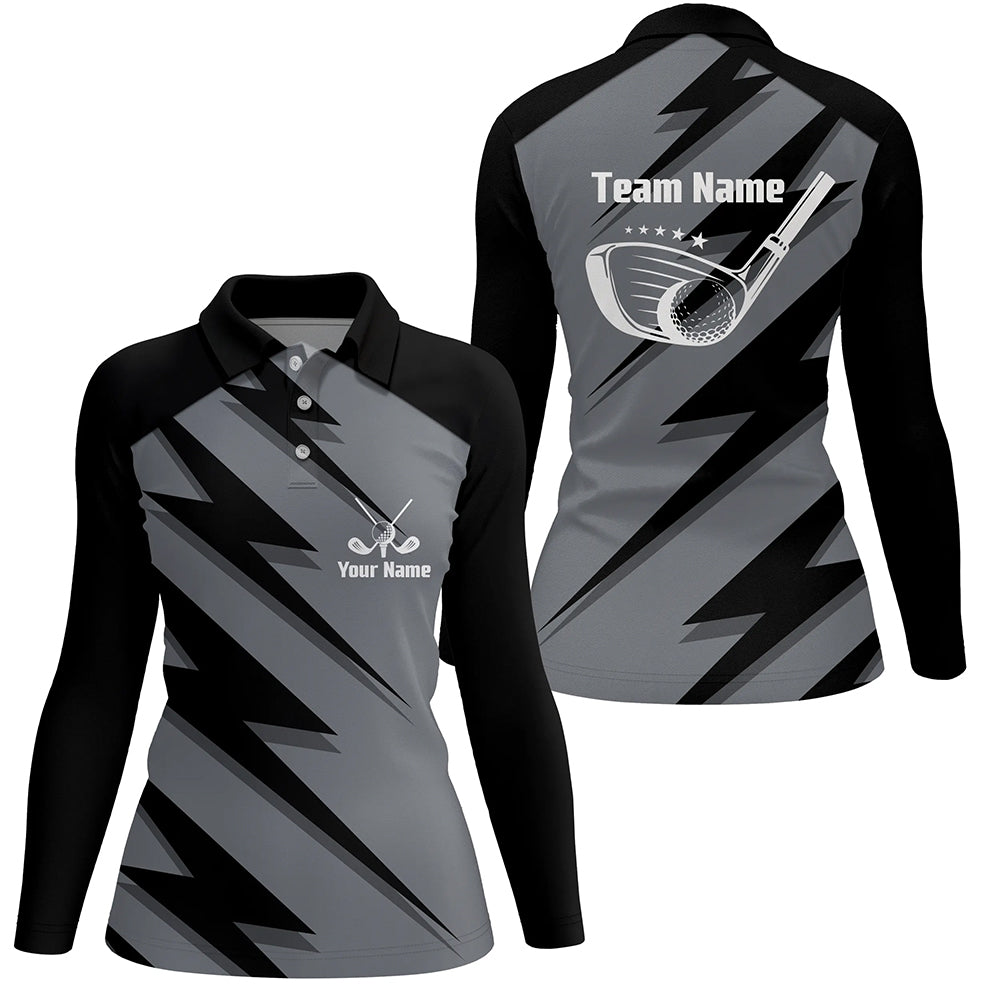 Personalized women golf polo shirts black lightning custom name and team name golf shirt, golfing gift NQS5407