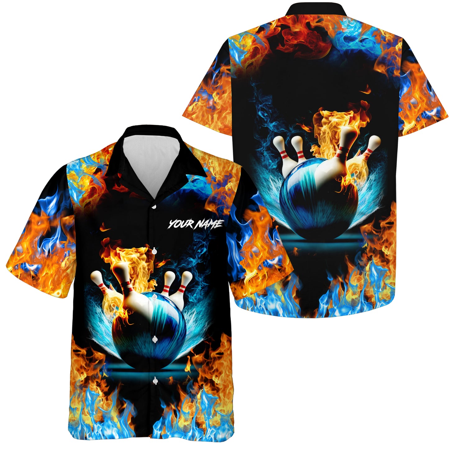 Custom Hawaiian bowling shirt for men – personalized team jersey front view