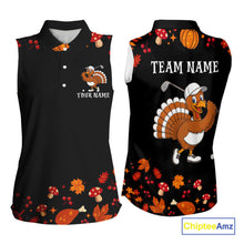 Load image into Gallery viewer, Funny black orange Thanksgiving pattern Sleeveless Golf Polo Shirt For Women custom Turkey golf tops NQS10838