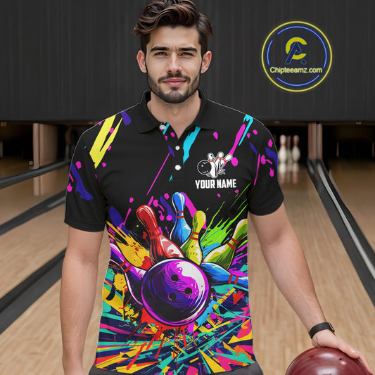 Colorful bowling jerseys Bowling Polo, 1/4 Zip Shirt for Men Custom Bowling Team shirts for bowlers NQS7597