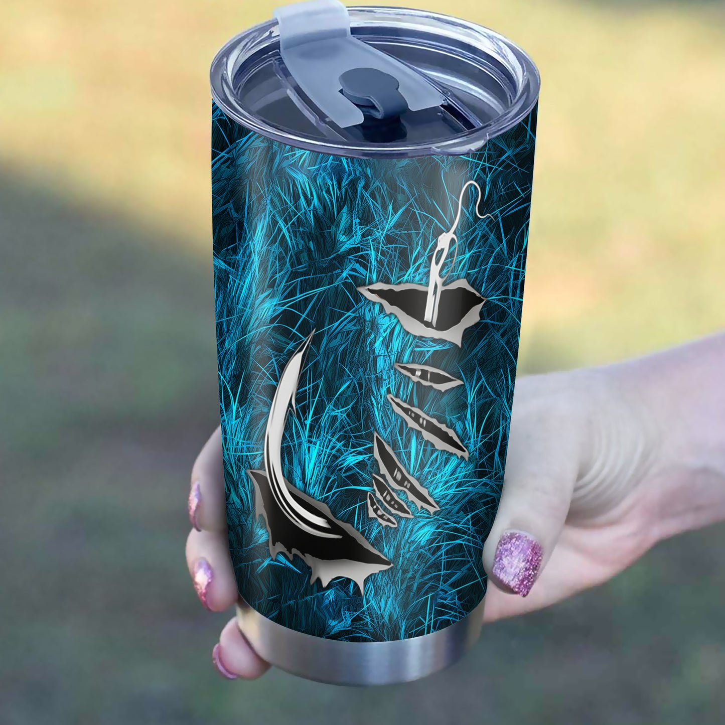 1PC blue camo Fishing Fish hook Customize Stainless Steel Fishing Tumbler Cup, gift for Fishing lovers NQS818