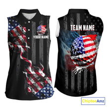 Load image into Gallery viewer, Black American flag smoke Women's Sleeveless Polo Shirt Custom Patriotic Team Golf attire NQS10615