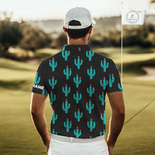 Load image into Gallery viewer, Personalized black and green cactus flower pattern mens golf polo shirts custom cactus golf shirts NQS9942