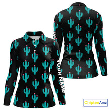 Load image into Gallery viewer, Personalized black & green cactus flower pattern Women golf polo shirts custom cactus golf shirts NQS9942