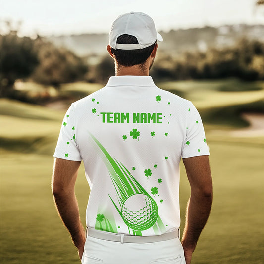 Green and White shamrock Lucky Mens golf polo shirts Custom St Patrick Day golf attire for men NQS9500