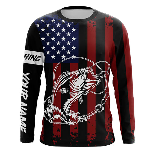Black American flag Bass fishing tattoo customize performance long sleeves patriotic Fishing shirts NQS6131