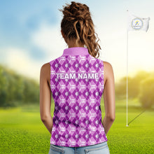 Load image into Gallery viewer, Women sleeveless polo shirt custom light purple argyle plaid pattern golf attire for ladies NQS10437