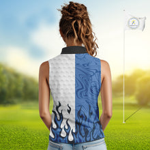 Load image into Gallery viewer, White and Blue Camo Flame Women Sleeveless Golf Polo Shirt Custom golf attire for ladies golf gift NQS10709