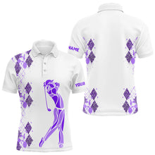 Load image into Gallery viewer, Purple Leopard argyle pattern matching golf shirt for couples custom his and hers matching golf outfit NQS9737