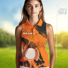 Load image into Gallery viewer, Black & Orange Turkey golf Sleeveless golf polo shirts custom Thanksgiving golf shirt for Ladies NQS10722