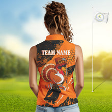 Load image into Gallery viewer, Black & Orange Turkey golf Sleeveless golf polo shirts custom Thanksgiving golf shirt for Ladies NQS10722
