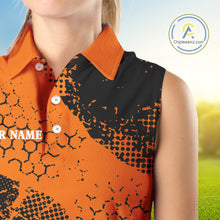 Load image into Gallery viewer, Black & Orange Turkey golf Sleeveless golf polo shirts custom Thanksgiving golf shirt for Ladies NQS10722
