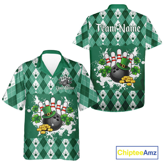 Argyle pattern St Patrick Green Hawaiian Bowling Shirt Custom team bowling button up shirt NQS11535