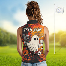 Load image into Gallery viewer, Custom Orange Halloween Boo Sleeveless polo shirt for Women, Halloween Ladies Golf Outfits NQS10524