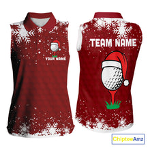 Load image into Gallery viewer, Red Christmas Golf Ball snowflake Women Sleeveless Polo Shirt Custom Xmas Team Golf Outfits NQS10950