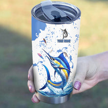 Load image into Gallery viewer, 1PC Personalized Blue and white Marlin Fishing Custom Name Marlin Fishing Tumbler Cup, Fishing gifts NQS9906