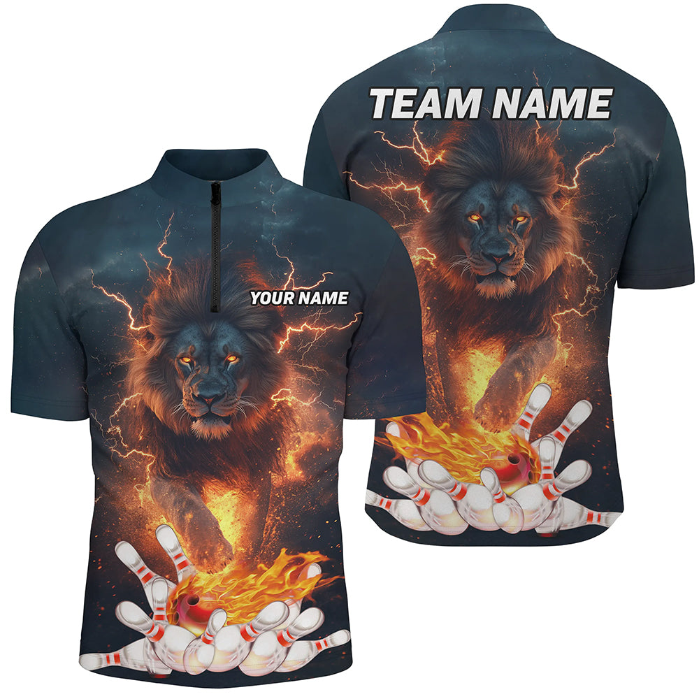 Lightning thunder storm Lion Flame Bowling Polo, Quarter Zip Shirt For Men Custom Bowling Team Jersey NQS8567