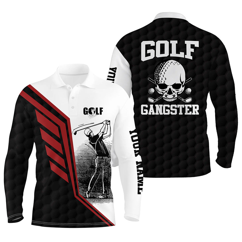 Black white Mens golf polo shirt custom golf gangster golf ball golf polos for men golf gifts for dad NQS5361