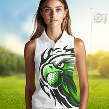 Load image into Gallery viewer, Women sleeveless polo shirt custom Green Eagle golf ball white golf tops, team golf attire for ladies NQS10554