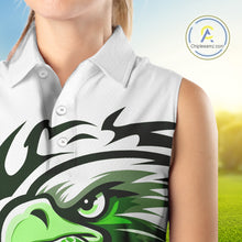 Load image into Gallery viewer, Women sleeveless polo shirt custom Green Eagle golf ball white golf tops, team golf attire for ladies NQS10554