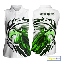 Load image into Gallery viewer, Women sleeveless polo shirt custom Green Eagle golf ball white golf tops, team golf attire for ladies NQS10554