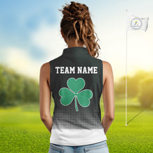 Load image into Gallery viewer, Green clover Golf Ball Women's Sleeveless polo golf shirts Custom St Patrick team golf top for ladies NQS10777