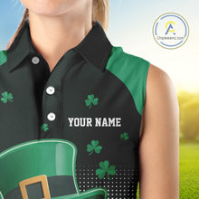Load image into Gallery viewer, Green clover Golf Ball Women's Sleeveless polo golf shirts Custom St Patrick team golf top for ladies NQS10777