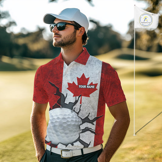 Vintage Canadian Flag broken golf ball Mens Golf polo shirts Custom patriotic Golf attire For Mens NQS10050