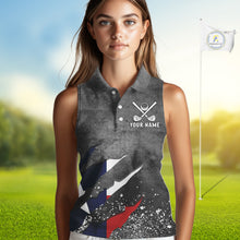 Load image into Gallery viewer, Gray Grunge Texas Flag Women's Sleeveless Polo Shirt Custom patriotic Golf attire for ladies NQS10580
