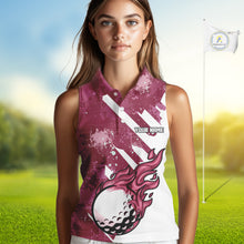 Load image into Gallery viewer, Pink & white golf ball flame Women Sleeveless Polo Shirt custom team golf shirt, ladies golf clothing NQS10977