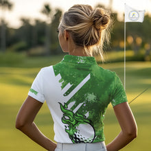 Load image into Gallery viewer, Green and white golf ball flame Women golf polo shirts custom team golf shirts, ladies golf clothing NQS10978