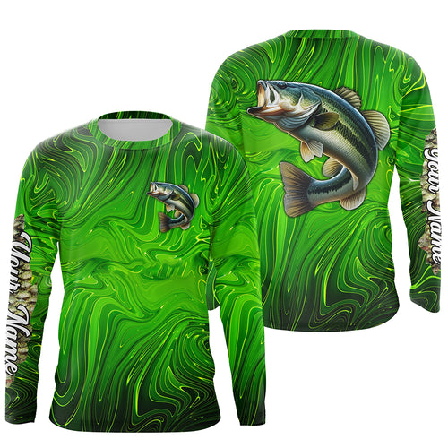 Bass fishing green camo customize name performance long sleeves Fishing shirts for men, women, kid NQS6061