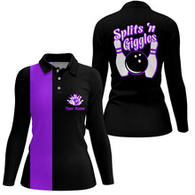 Load image into Gallery viewer, Splits'n Giggles Bowling polo Shirt For Women Personalized black purple retro bowling Jersey NQS6074