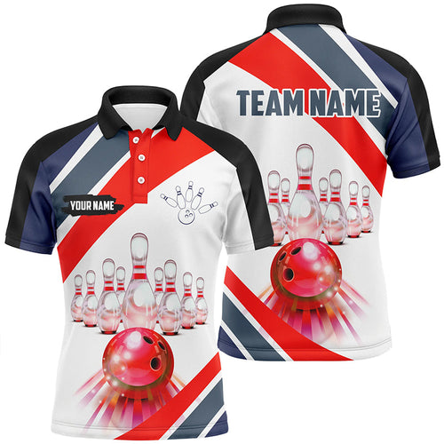 Red Light Bowling Polo, Quarter Zip Shirt for men Custom Bowling ball and pins Team League Jerseys NQS7587