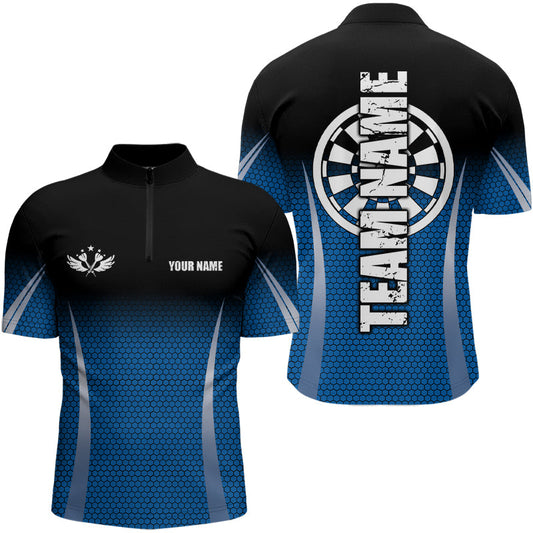 Black and Blue Camo Dart Polo, Quarter Zip Shirt For Men Custom Dart Jerseys For Team NQS9130