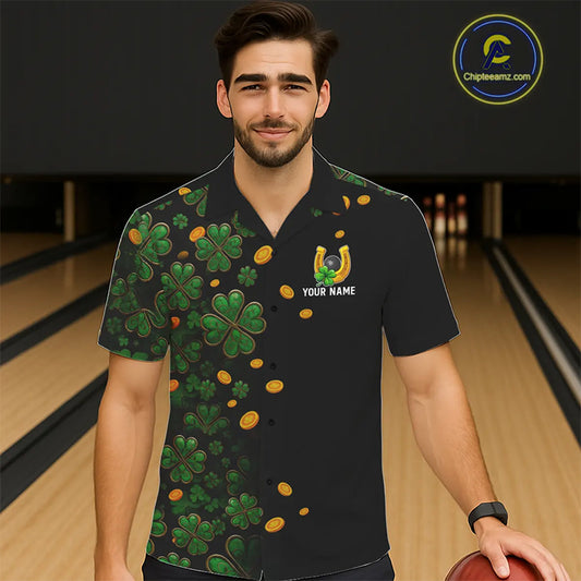 Personalized Green Clover St Patrick's Day pattern Bowling Hawaiian Shirts, Team Bowling Outfit NQS11206