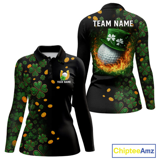 Personalized Green Clover St Patrick's Day pattern Golf Polo Shirts For Women, Best ladies golf wear NQS11207