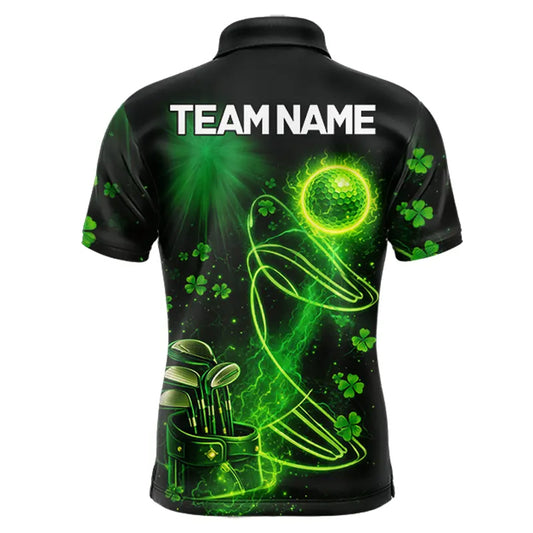 Green shamrock lightning thunder St Patrick's Day custom matching golf polo shirts for couples NQS11415