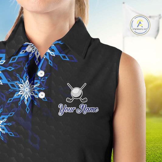 Blue snowflake black camo Christmas Women Sleeveless Polo shirt custom ladies golf outfit golf gifts NQS11029