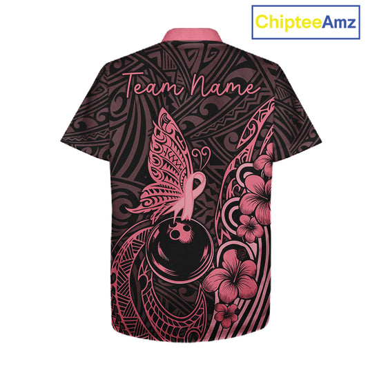 Black and Pink tropical tribal pattern butterfly Bowling Button-up Shirts Custom Bowling Team Jerseys NQS11731