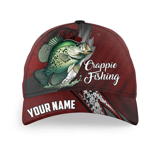 Crappie fishing camo hats for men, women custom name baseball best Crappie fishing hat | Red NQS7451