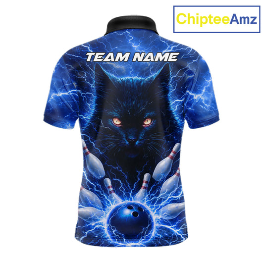 Blue Lightning Thunder Cat Bowling Jerseys for men custom Bowling Polo, 1/4 zip Team League Shirts NQS11428