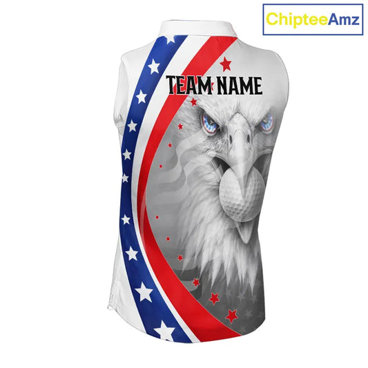 Red, White and Blue US Flag Eagle Sleeveless Golf Shirt For Women Custom Patriotic ladies golf shirts NQS11631
