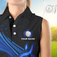 Load image into Gallery viewer, Black & Blue Golf ball Flame Women Sleeveless Polo Shirt Custom ladies golf clothing, best golf gift NQS10864